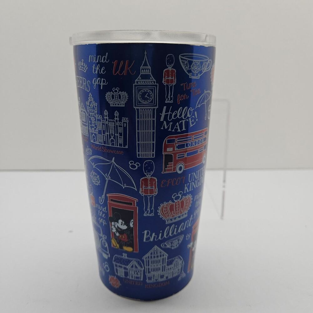 Disney Epcot UK Pavilion tumbler Metal United Kingdom Blue Rare used